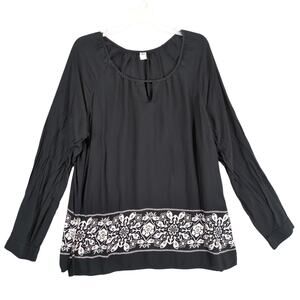 Old Navy Women's XL Black Flowy Boho Tunic Blouse Long Sleeve Top Whimsigoth